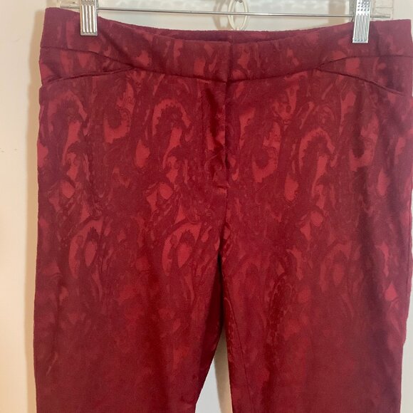 The Slim Ankle Pant White House Black Market Jacquard Paisley Dark Red Size 6 - Picture 5 of 12